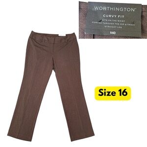 Worthington Brown herringbone pants size XL 16 new womens straight leg $40